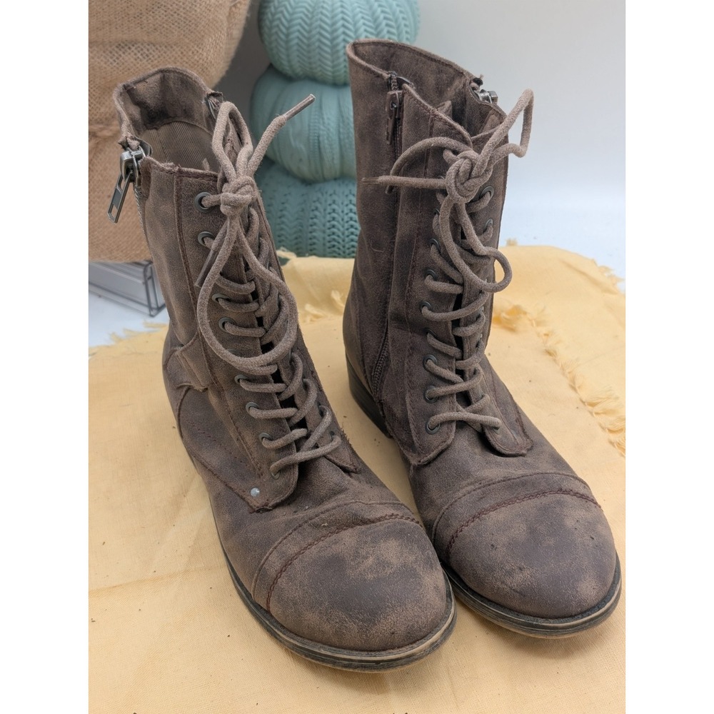 Rampage Ram-Jedi Brown Combat Boots Size 7 Grunge Faux Leather Bikercore Goth...